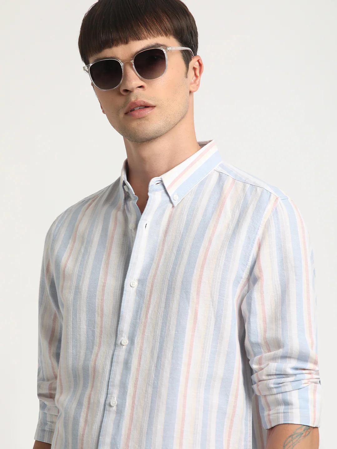Men Multi Striped Linen Casual Shirt