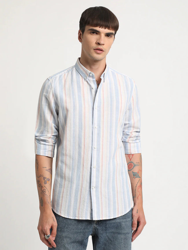 Men Multi Striped Linen Casual Shirt