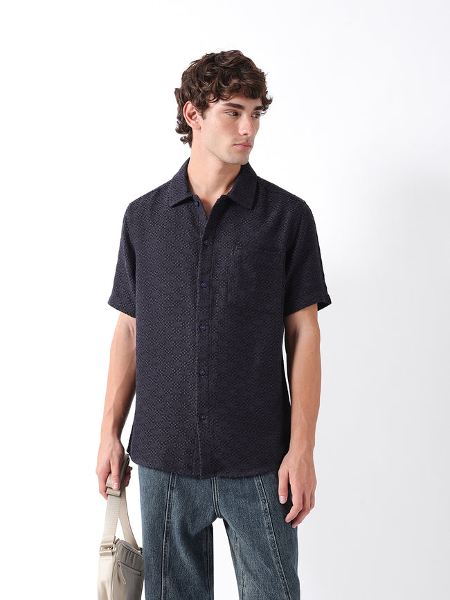 Men Blue Dobby Shirt
