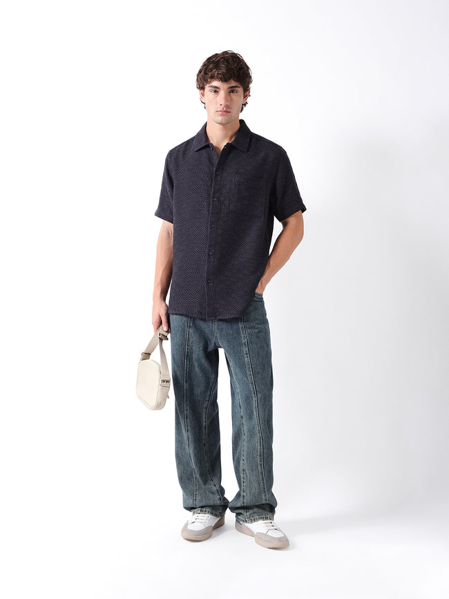 Men Blue Dobby Shirt