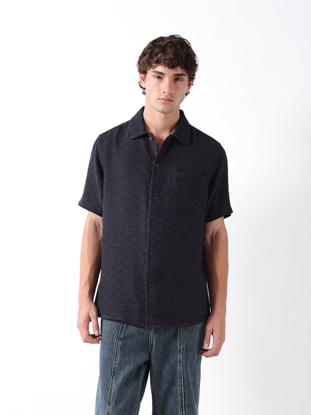 Men Blue Dobby Shirt