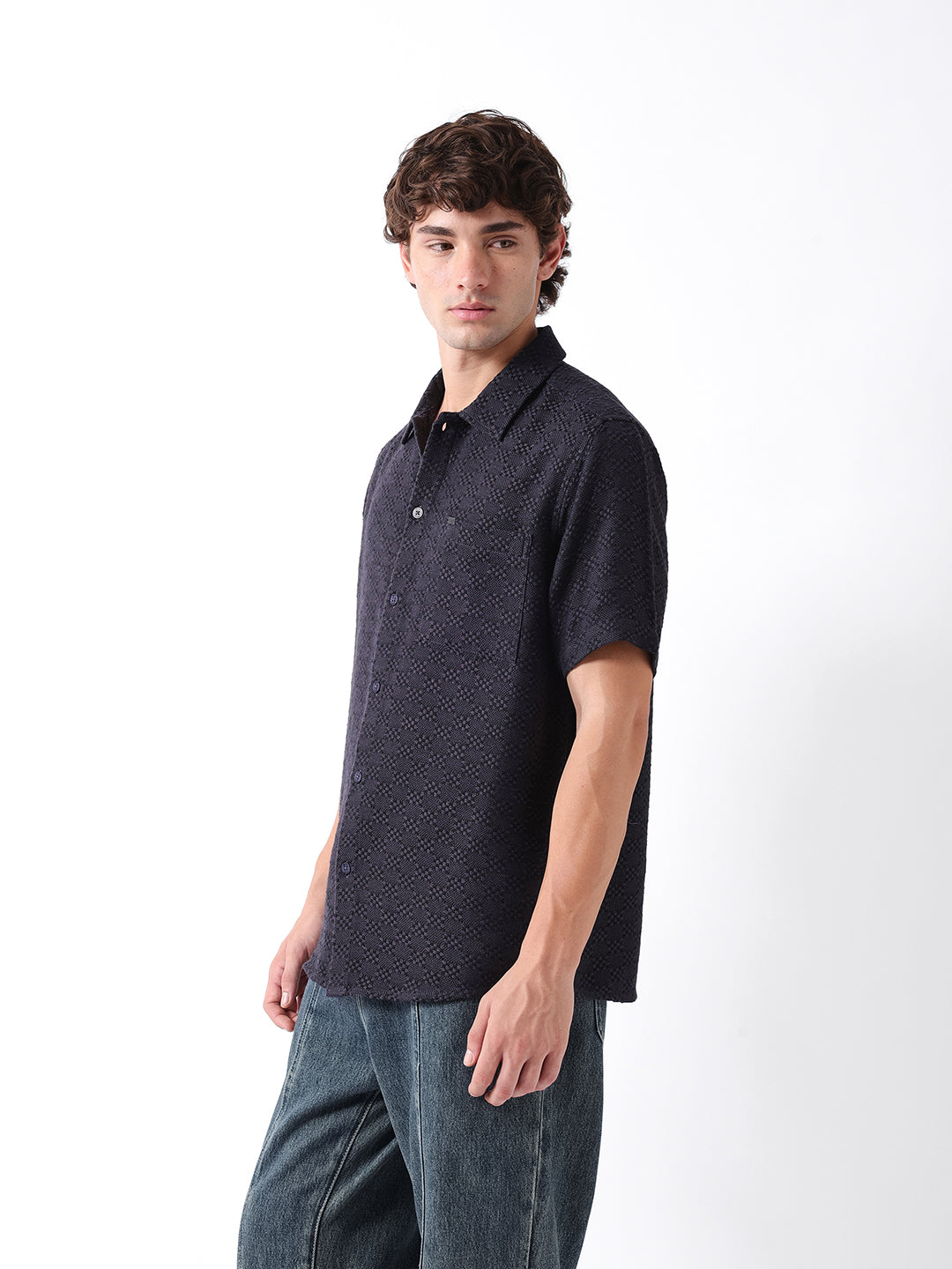 Men Blue Dobby Shirt