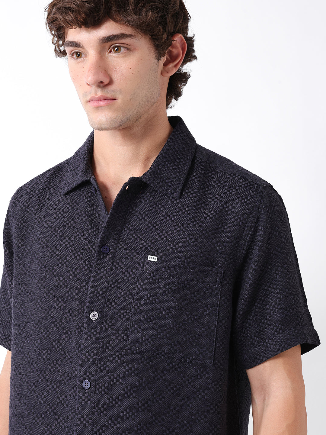 Men Blue Dobby Shirt