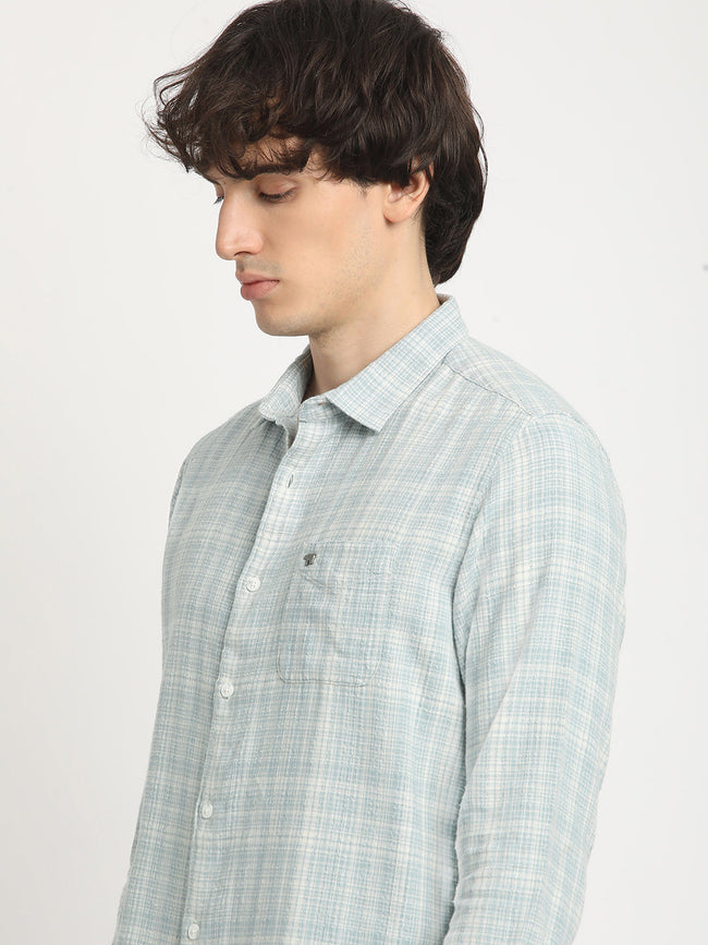 Men  Blue Checked Slim Fit Cotton Casual Shirt