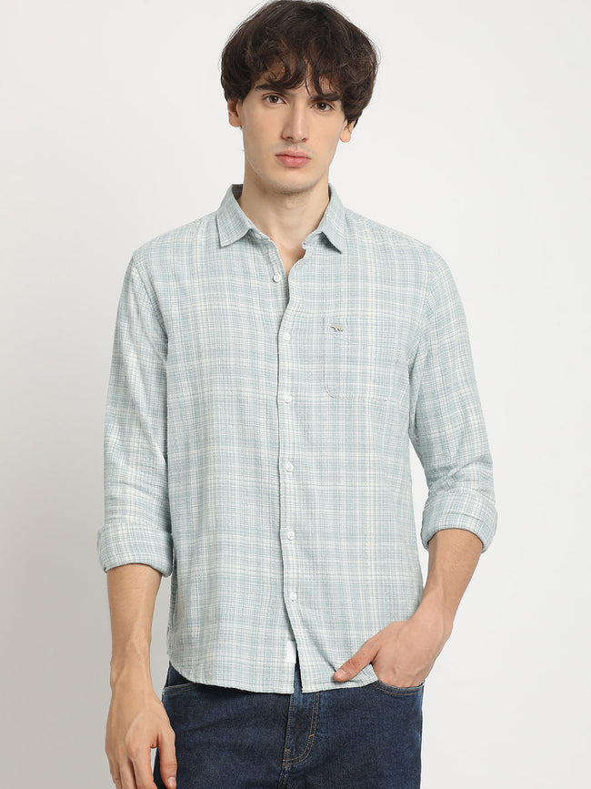Men  Blue Checked Slim Fit Cotton Casual Shirt