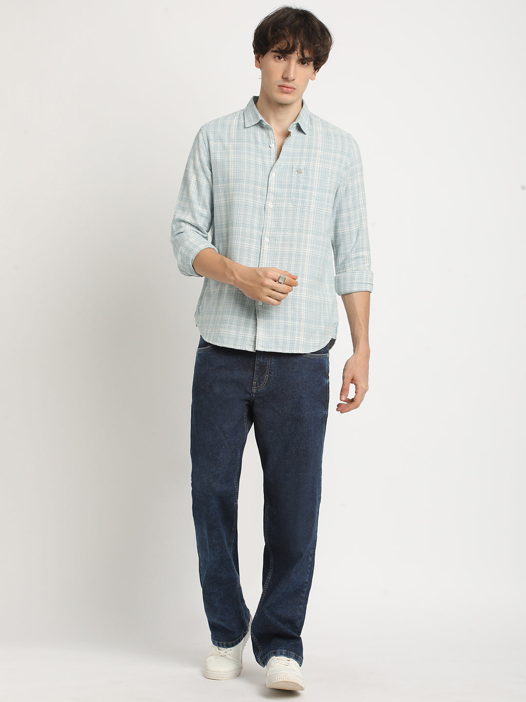 Men  Blue Checked Slim Fit Cotton Casual Shirt