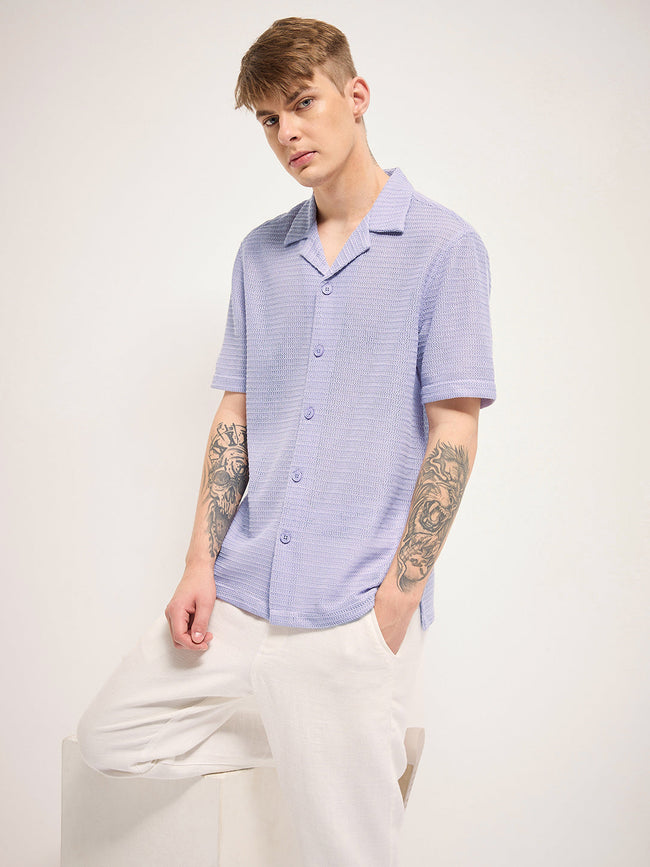 Men Purple Self Design Regular Fit Casual Shirt