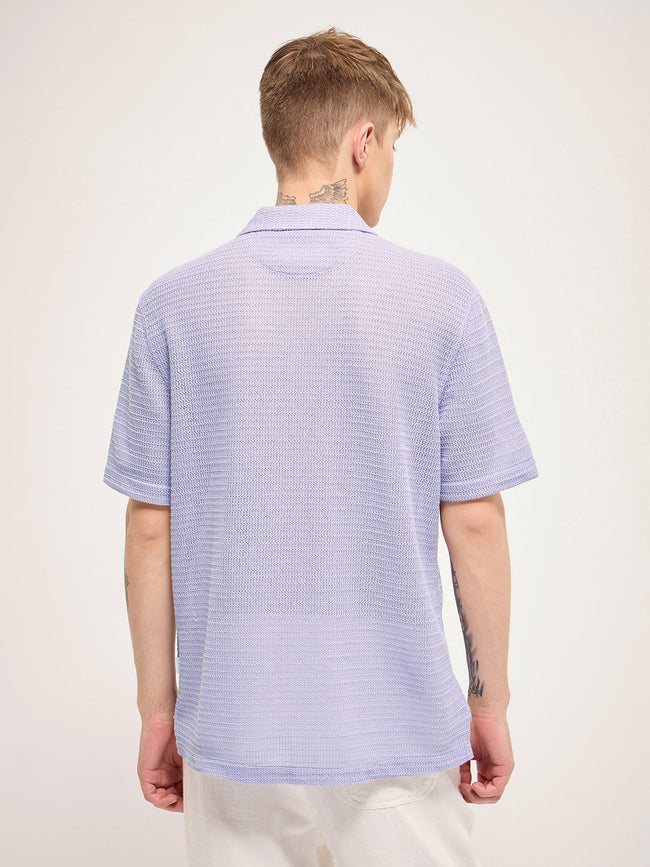 Men Purple Self Design Regular Fit Casual Shirt