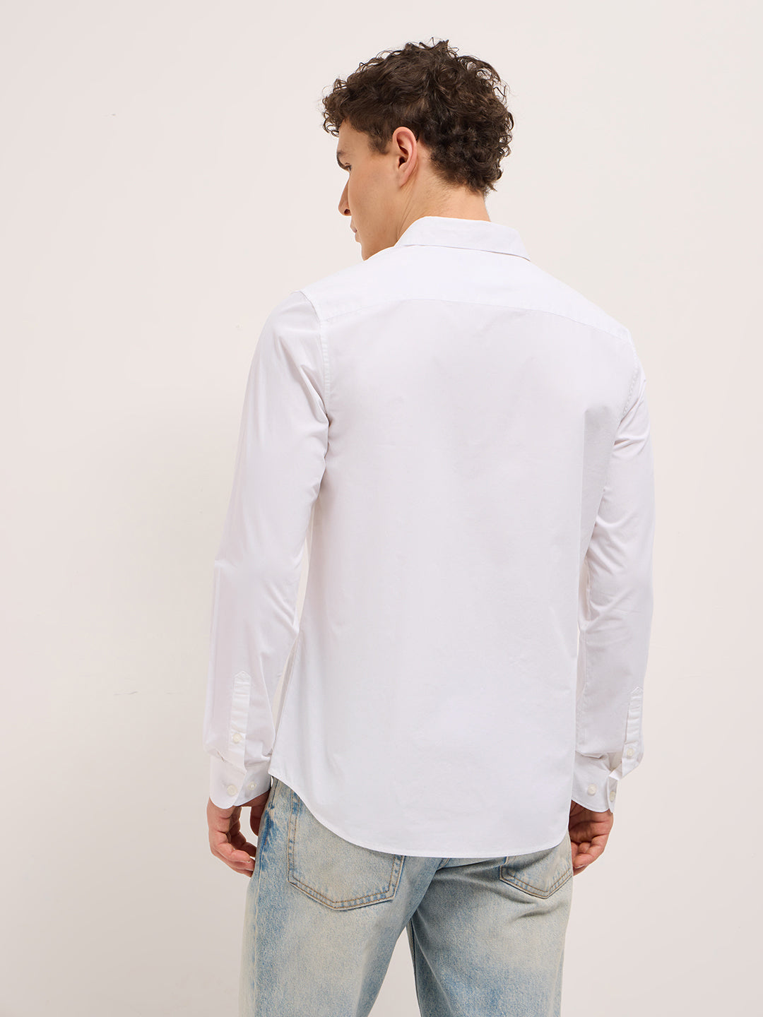 Men White Cotton Solid Slim Fit Casual Shirt