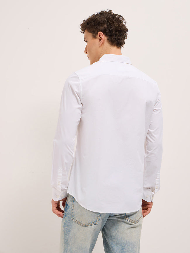 Men White Cotton Solid Slim Fit Casual Shirt