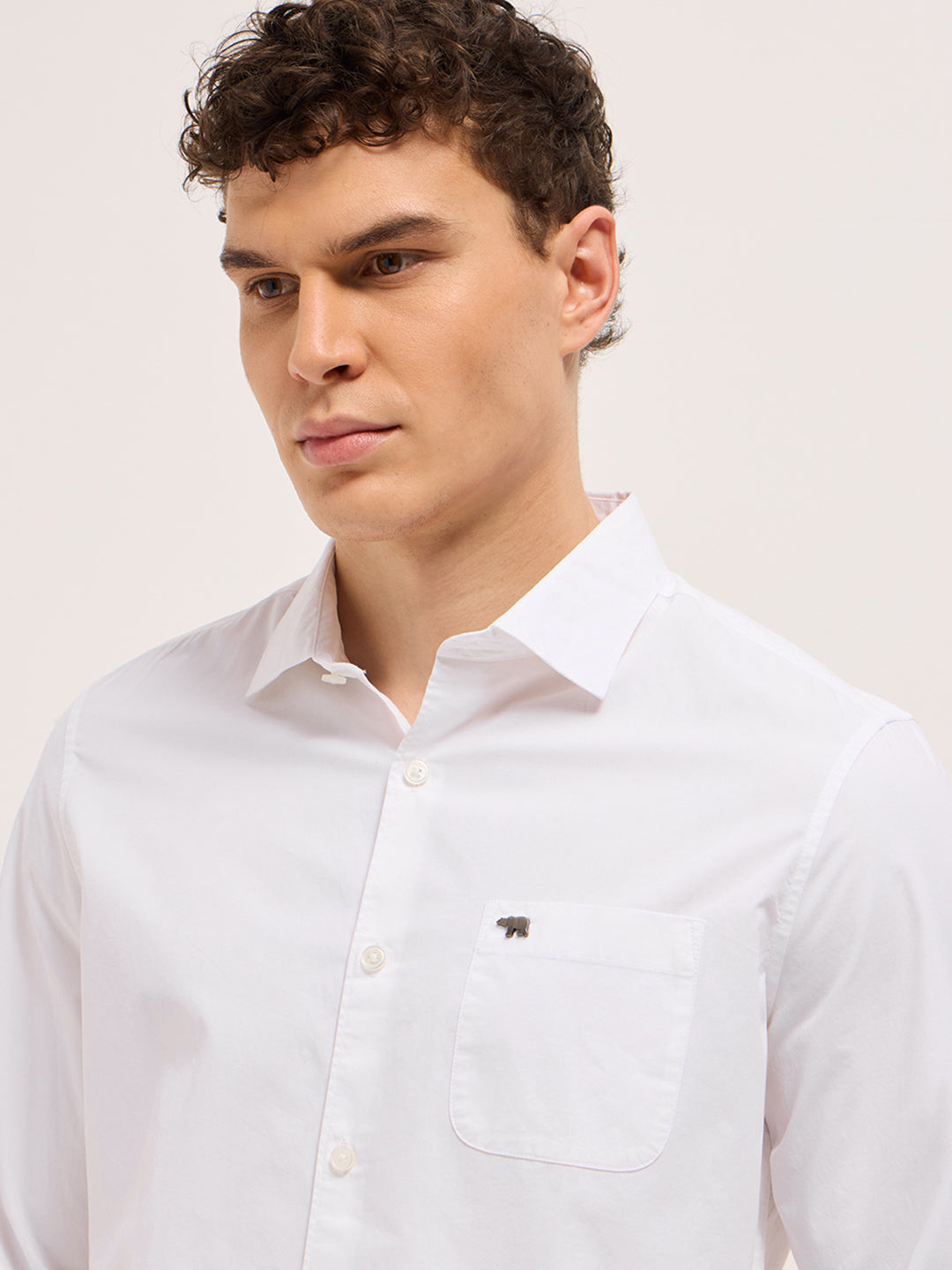 Men White Cotton Solid Slim Fit Casual Shirt