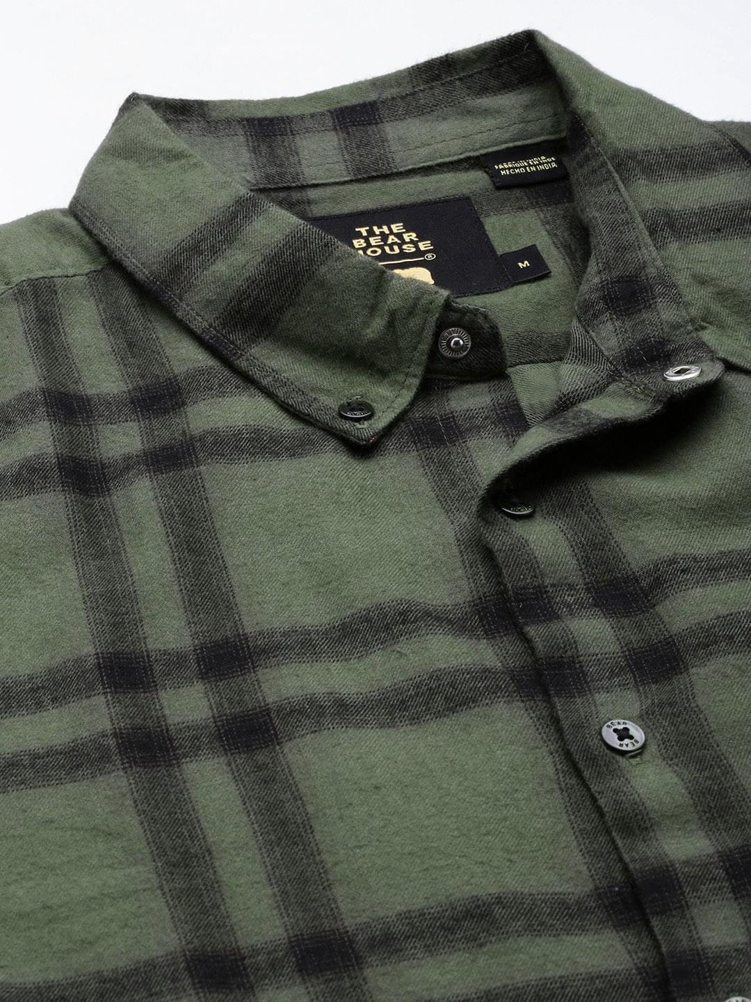 Men Aketo Green checked Slim Fit Flannel Cotton Casual Shirt