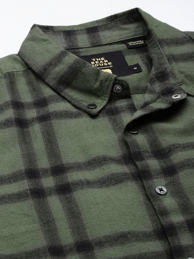 Men Aketo Green checked Slim Fit Flannel Cotton Casual Shirt