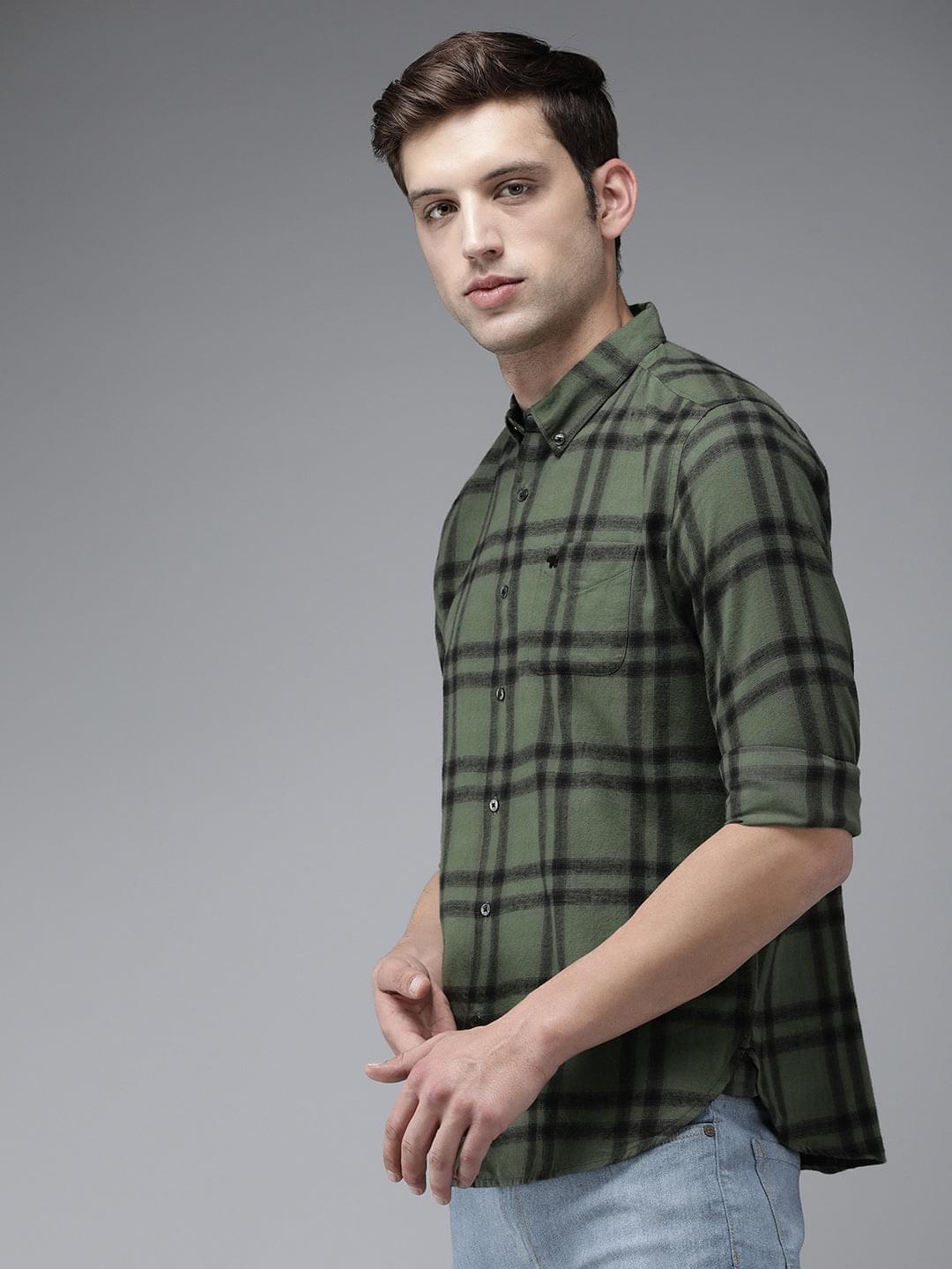 Men Aketo Green checked Slim Fit Flannel Cotton Casual Shirt