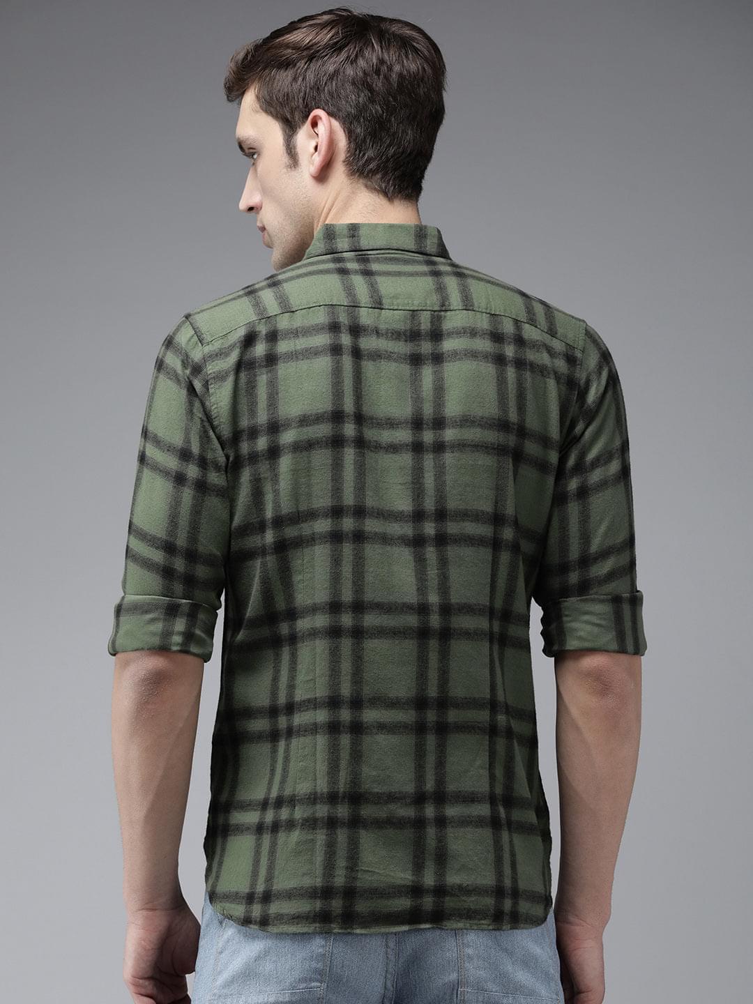 Men Aketo Green checked Slim Fit Flannel Cotton Casual Shirt