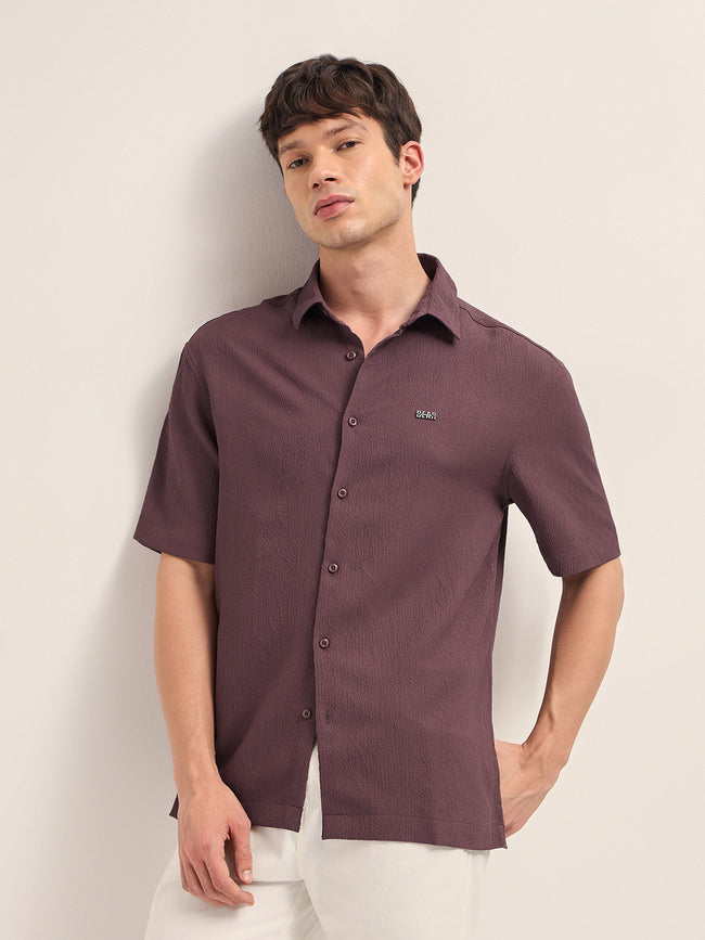 Men Maroon Oversized Shirt