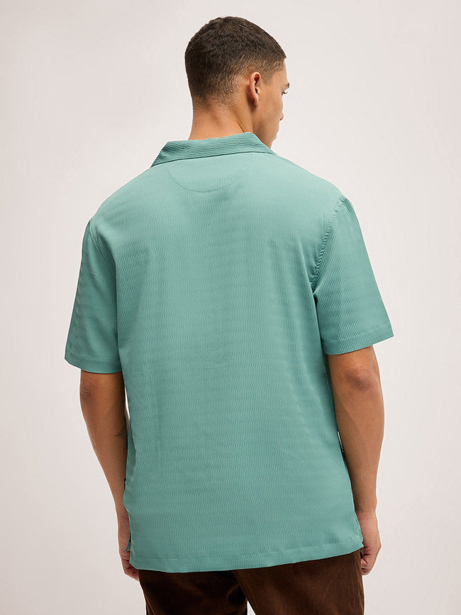 Men Teal Self Design Regular Fit Casual Shirt