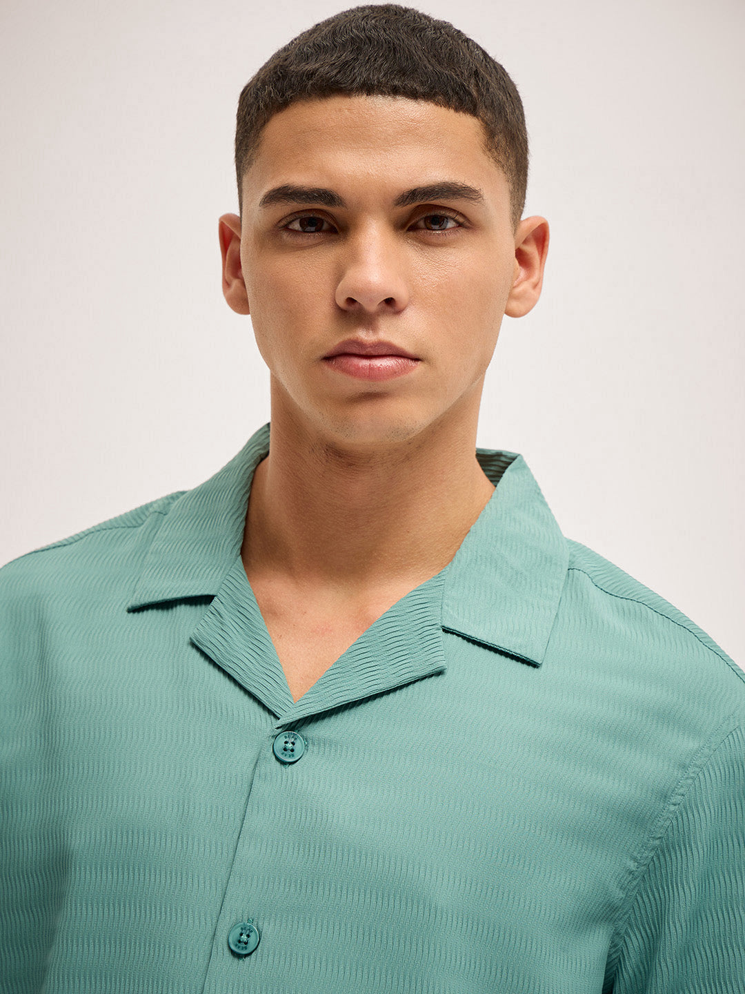 Men Teal Self Design Regular Fit Casual Shirt
