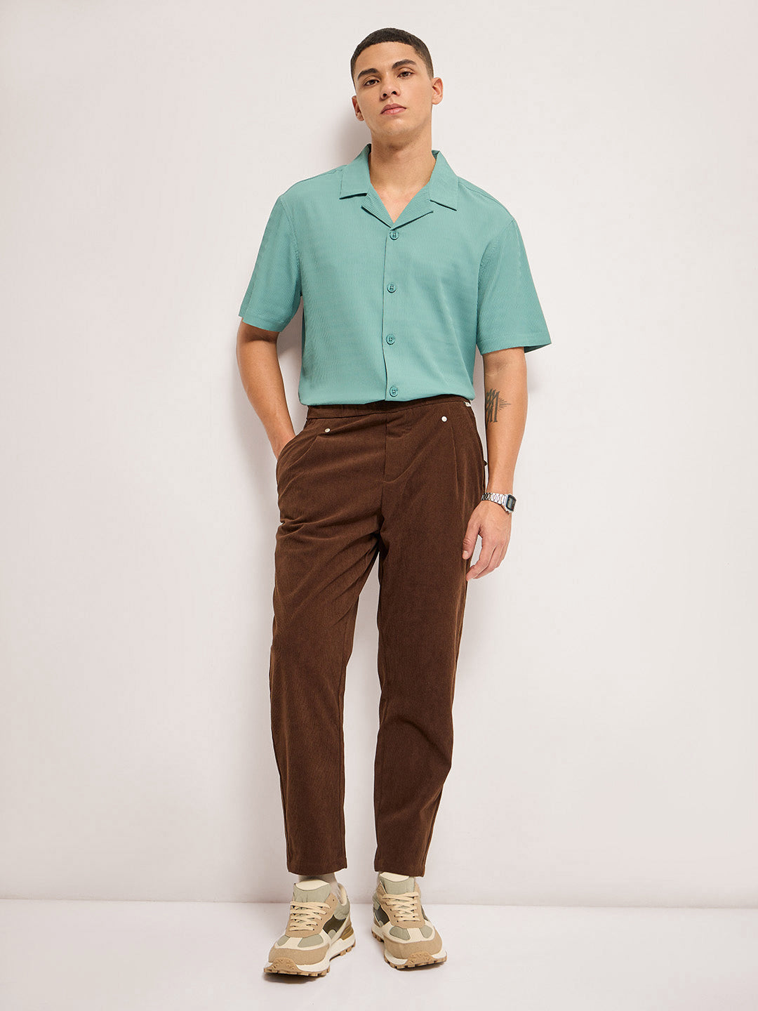 Men Teal Self Design Regular Fit Casual Shirt