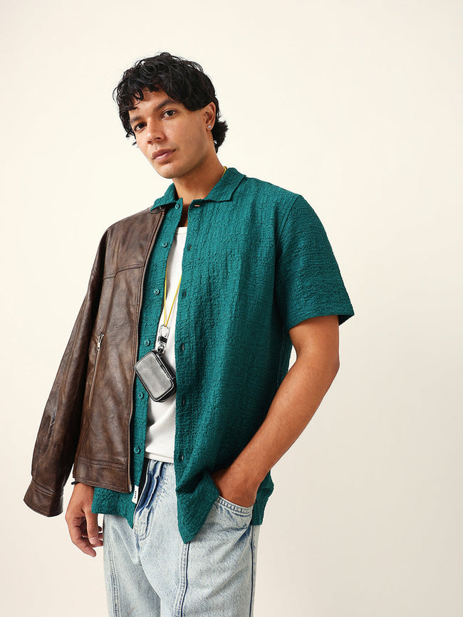 Men Green Nylon Textured Shirt