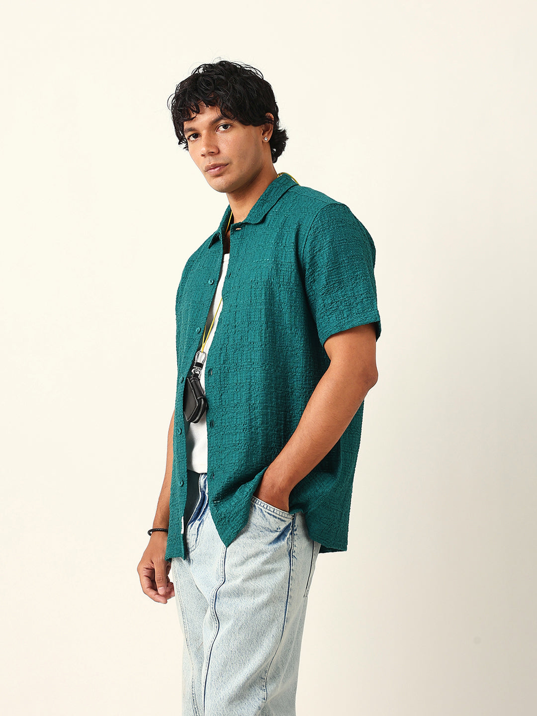 Men Green Nylon Textured Shirt