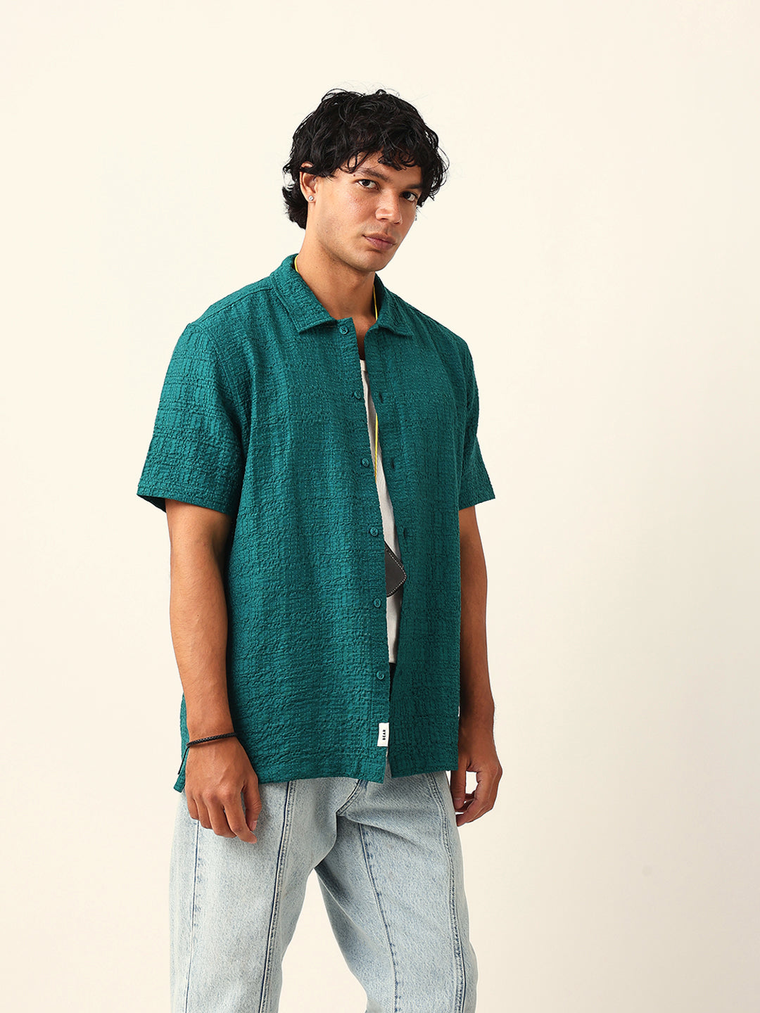 Men Green Nylon Textured Shirt