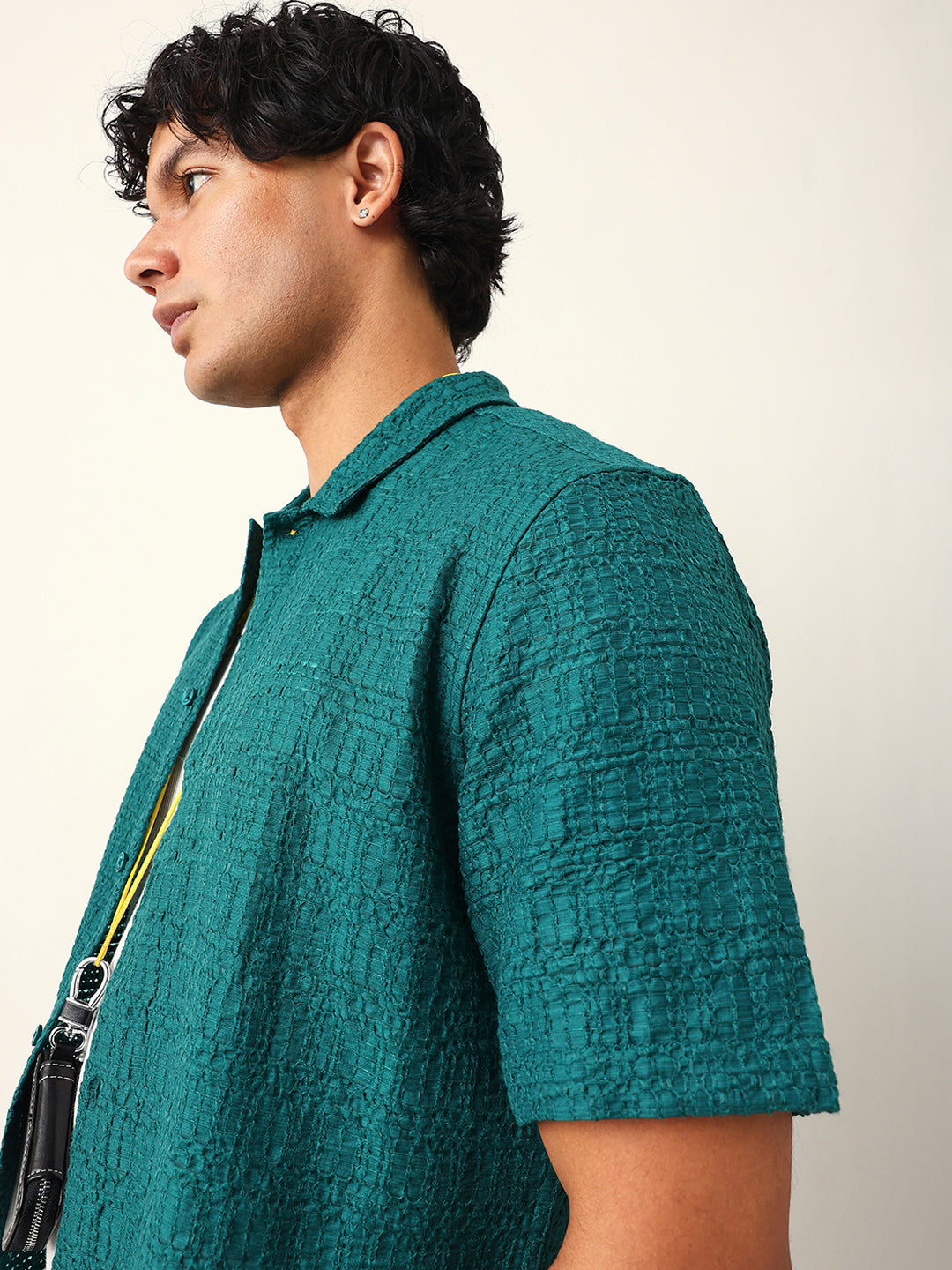 Men Green Nylon Textured Shirt