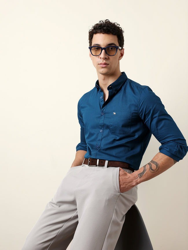 Men Solid Casual Full-Sleeve Shirt