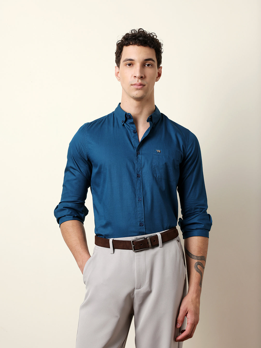 Men Solid Casual Full-Sleeve Shirt