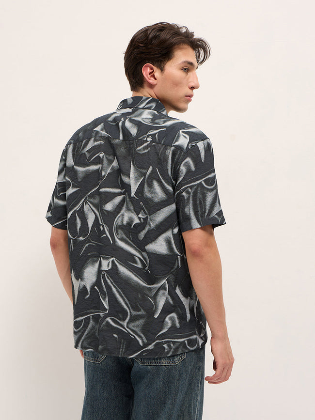 Men Black Digital Print Relaxed Fit Casual Shirt in Nylon Viscose