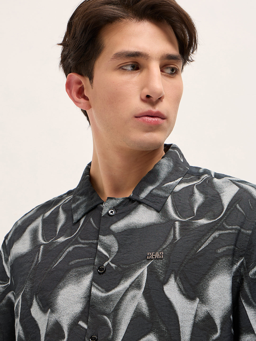 Men Black Digital Print Relaxed Fit Casual Shirt in Nylon Viscose