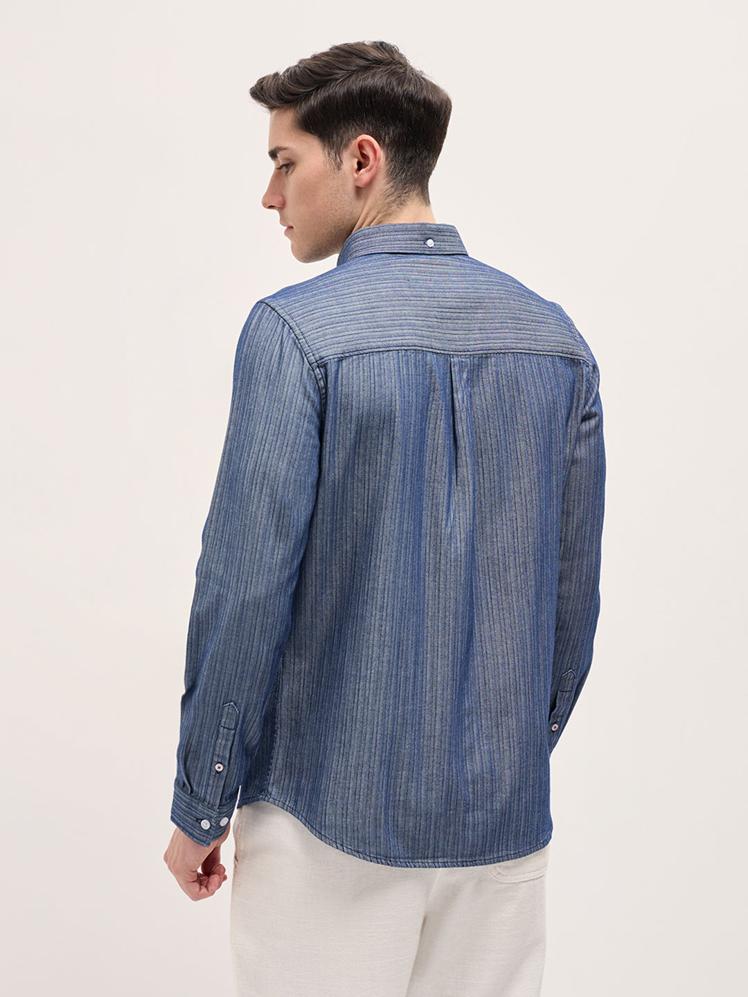 Men Blue Striped Slim Fit Casual Shirt