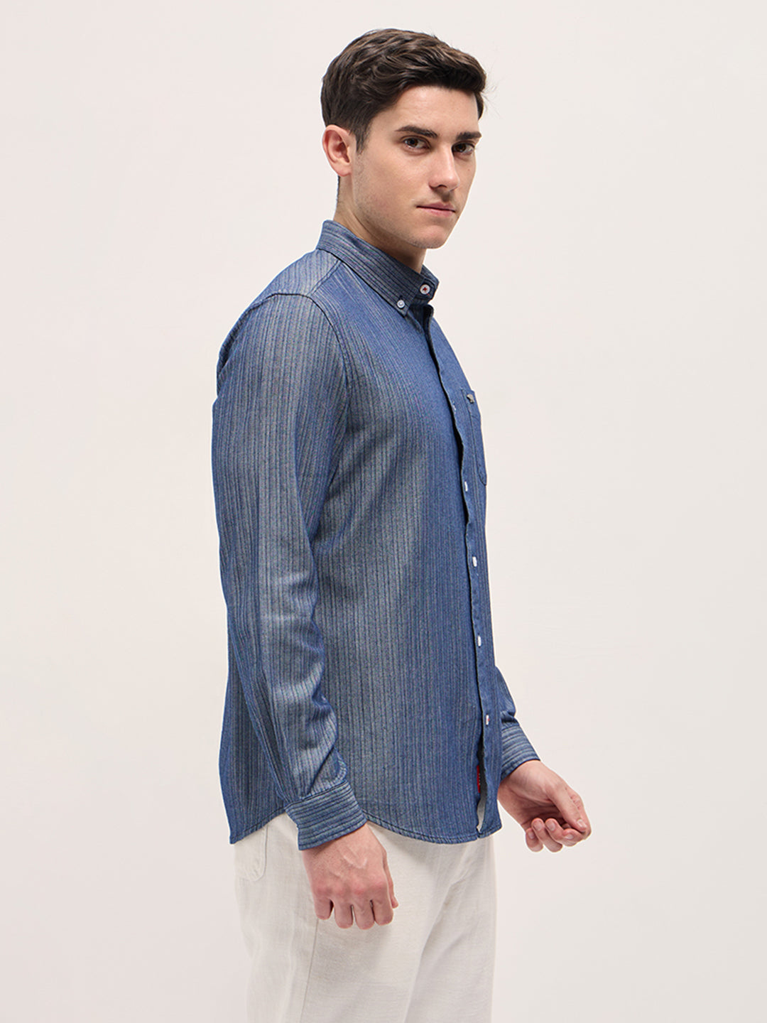 Men Blue Striped Slim Fit Casual Shirt