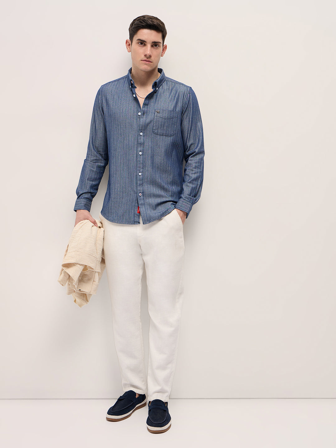 Men Blue Striped Slim Fit Casual Shirt