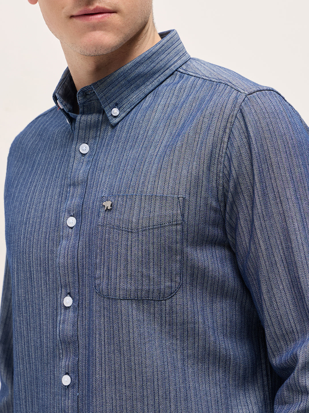 Men Blue Striped Slim Fit Casual Shirt