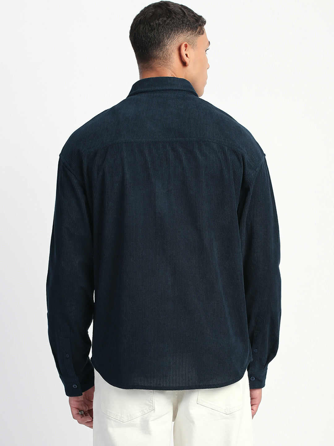 Men Navy Corduroy Relax Fit Casual Shirt