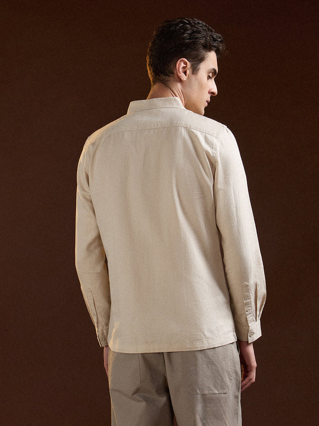 Men Beige Solid Slim Fit Casual Shirt