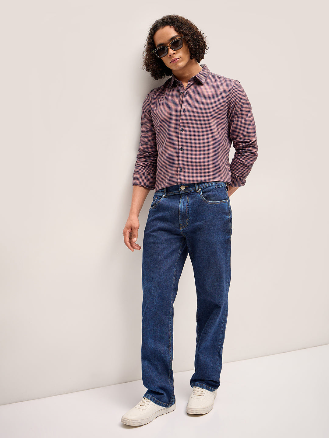 Men Pink Checked Slim Fit Casual Shirt