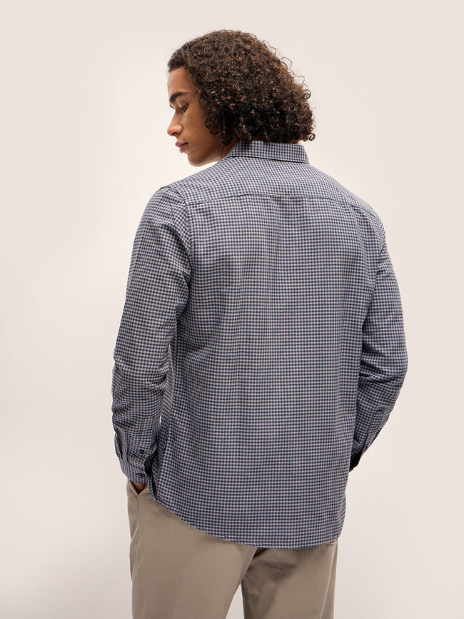 Men Grey Checked Slim Fit Casual Shirt