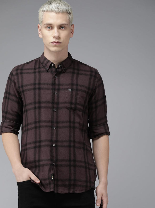 Men Alize Maroon Checked Slim Fit Flannel Cotton Casual Shirt