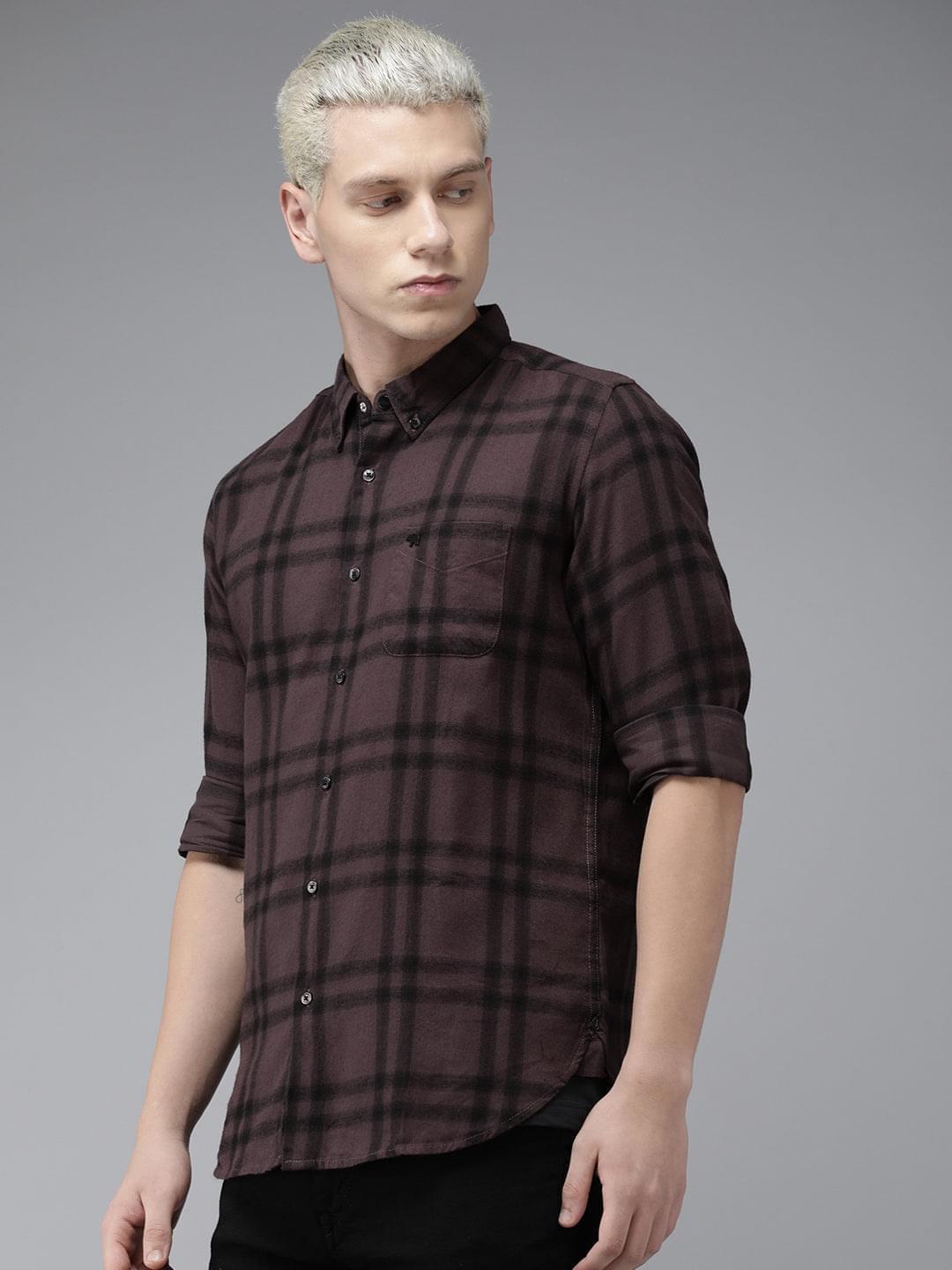 Men Alize Maroon Checked Slim Fit Flannel Cotton Casual Shirt