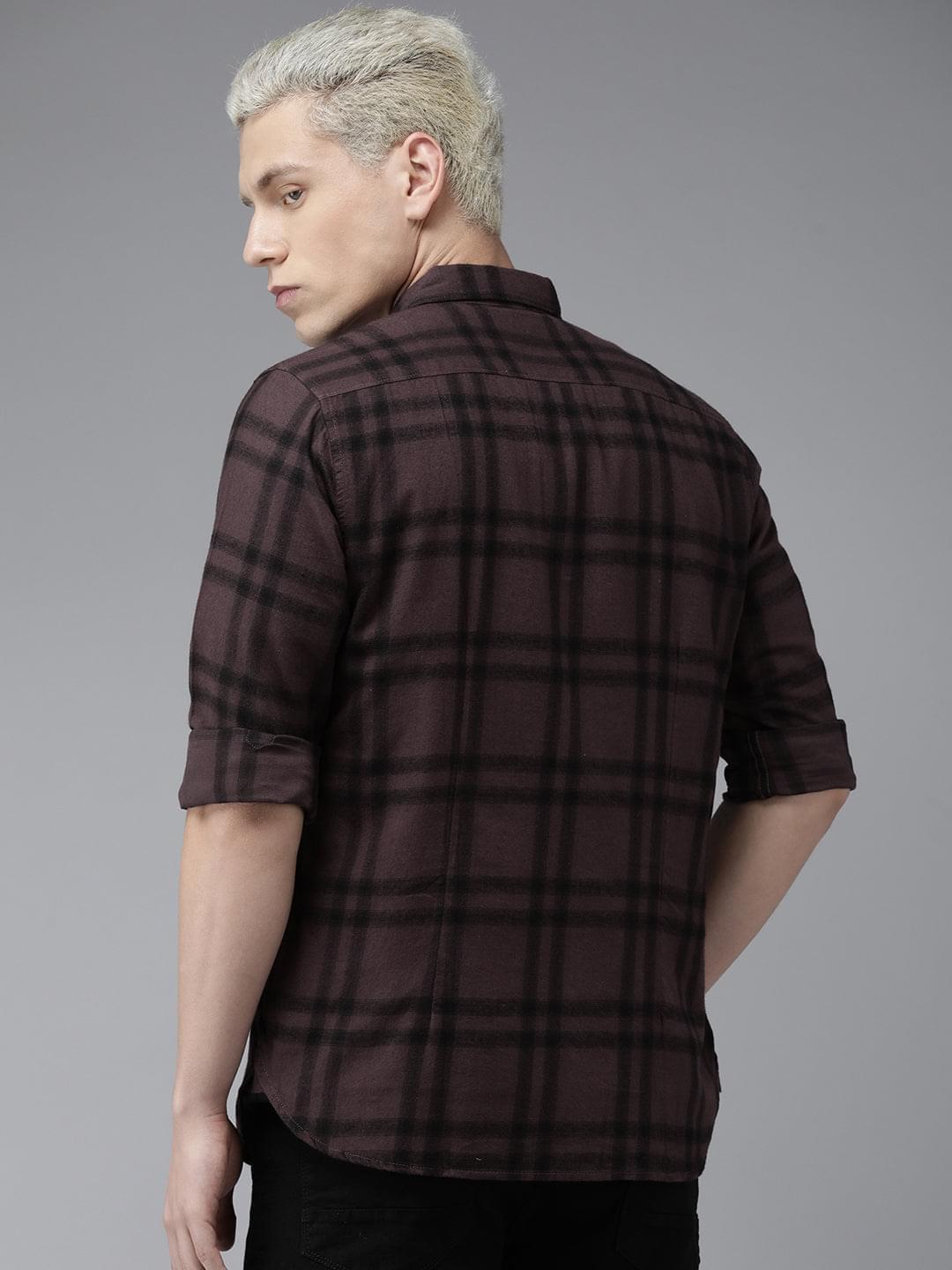 Men Alize Maroon Checked Slim Fit Flannel Cotton Casual Shirt