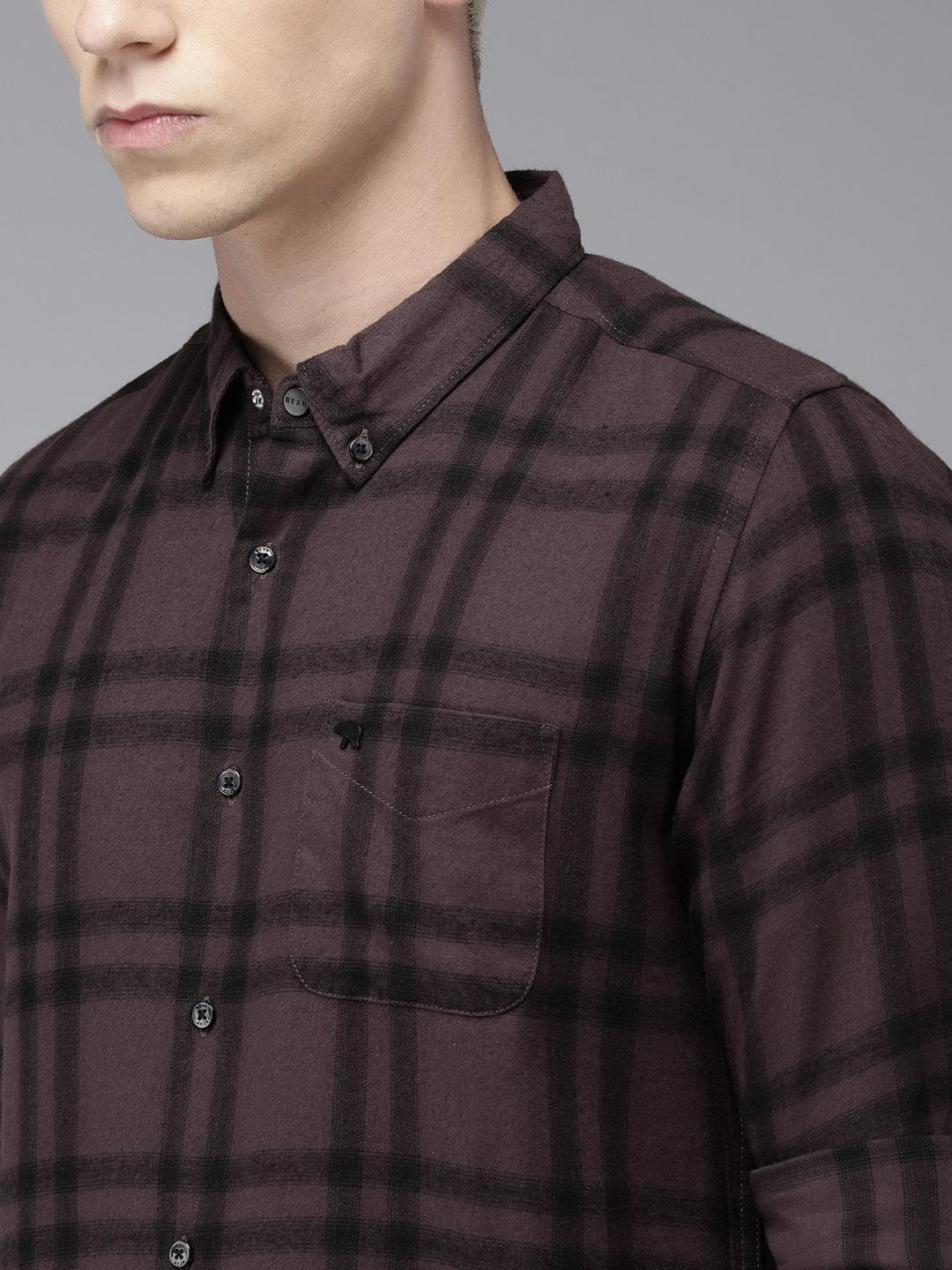 Men Alize Maroon Checked Slim Fit Flannel Cotton Casual Shirt