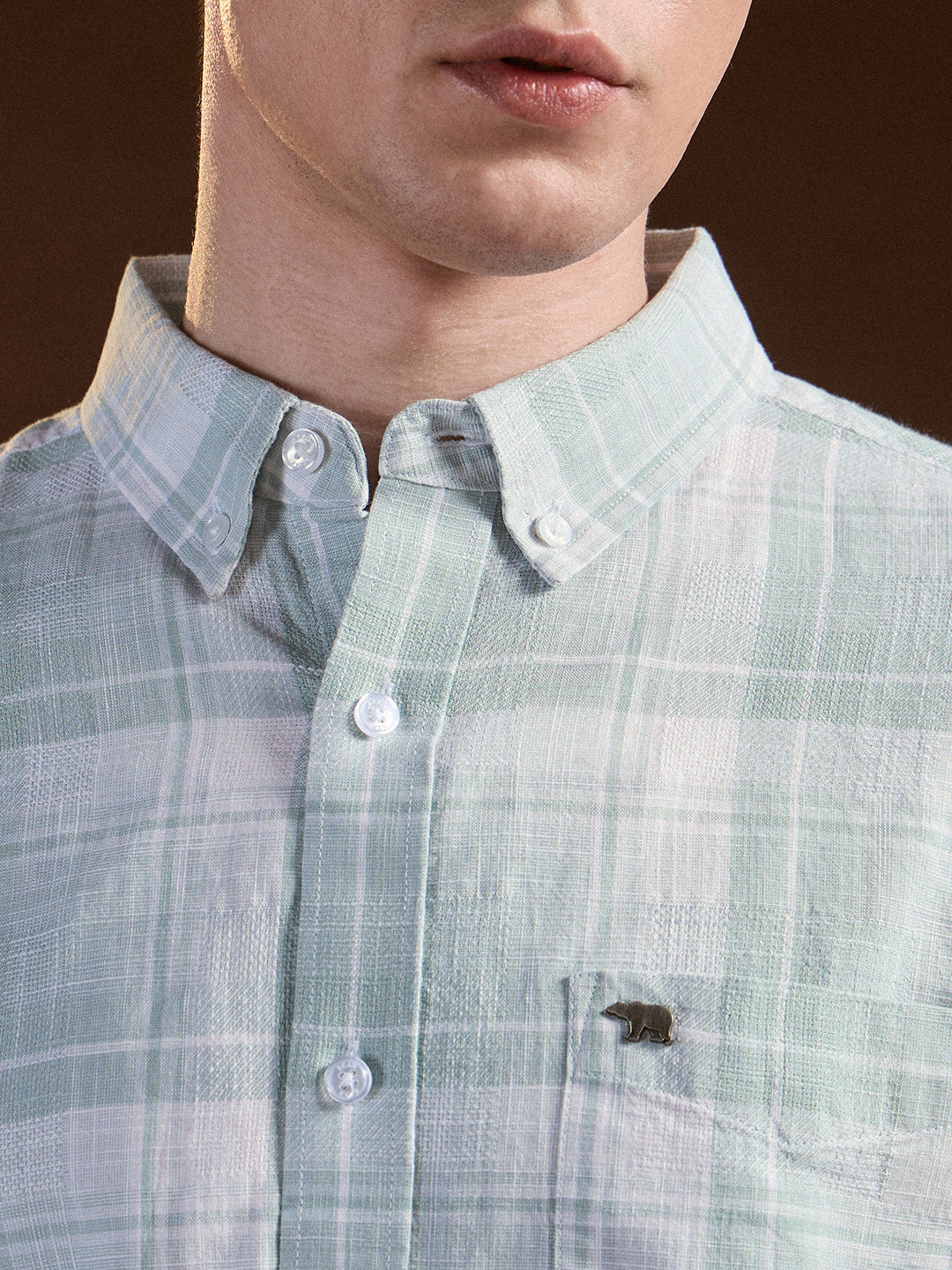 Men Light Green Checked Slim Fit Casual Shirt