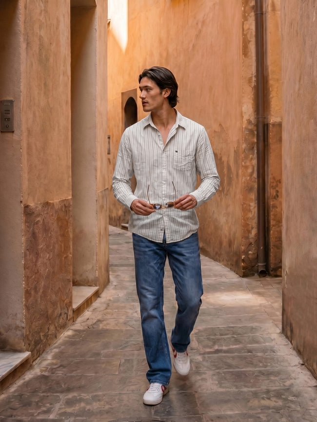 Men Cream Casual Shirt