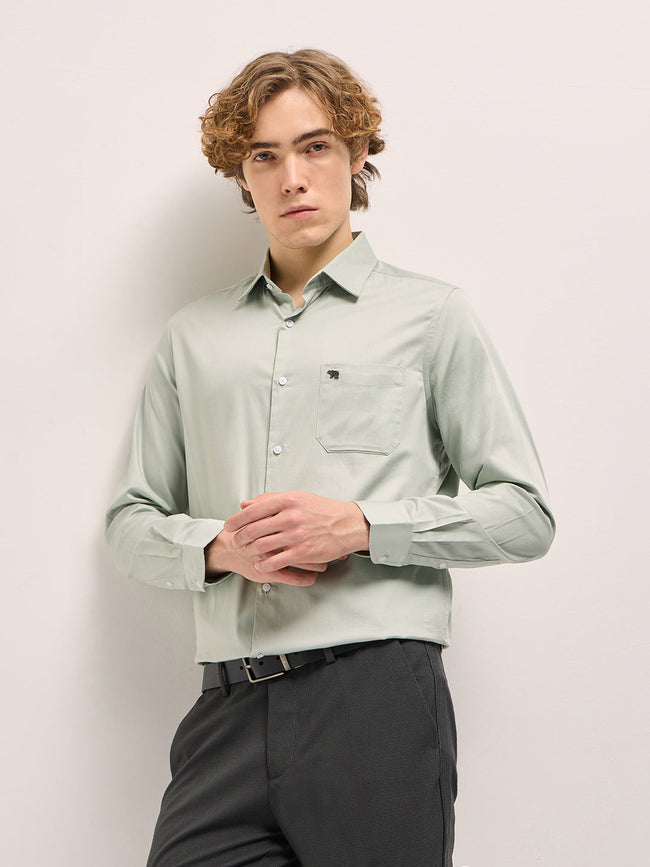 Men Light Green Tailored Fit Solid Formal Shirt
