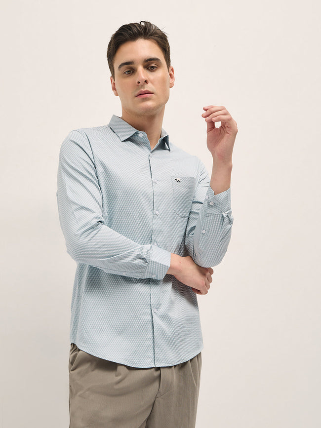 Men Ice Blue Graphic Printed Tailored Fit Formal Shirt