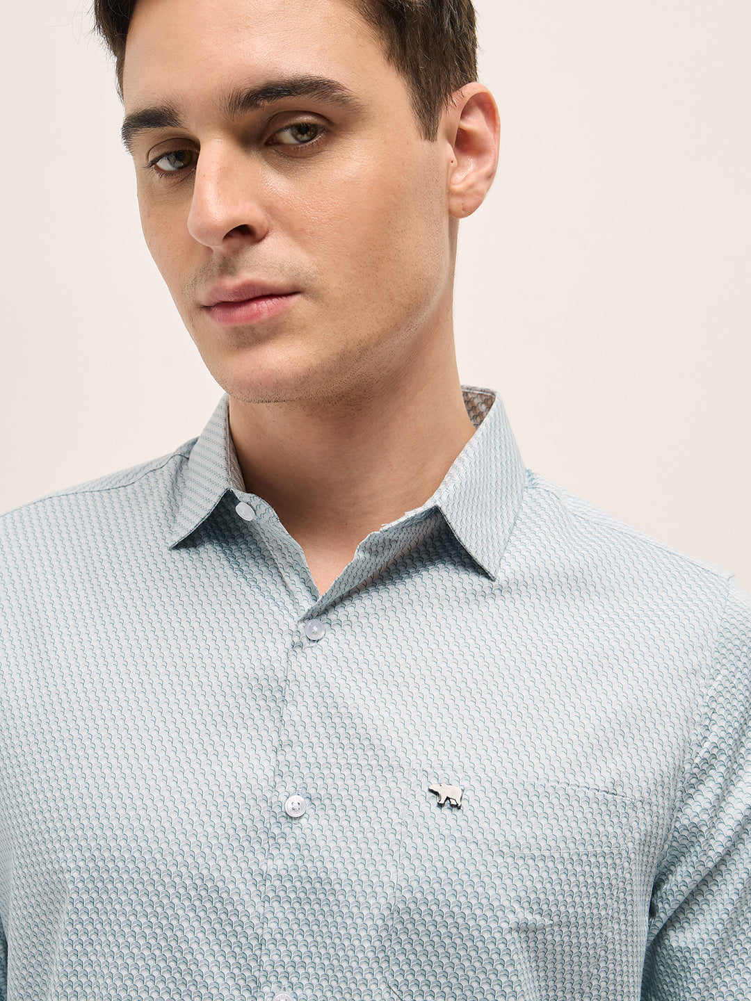 Men Ice Blue Graphic Printed Tailored Fit Formal Shirt