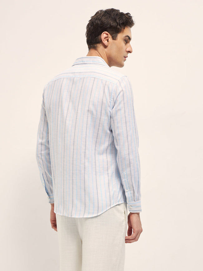 Men Blue Vertical Stripes Slim Fit Casual Shirt