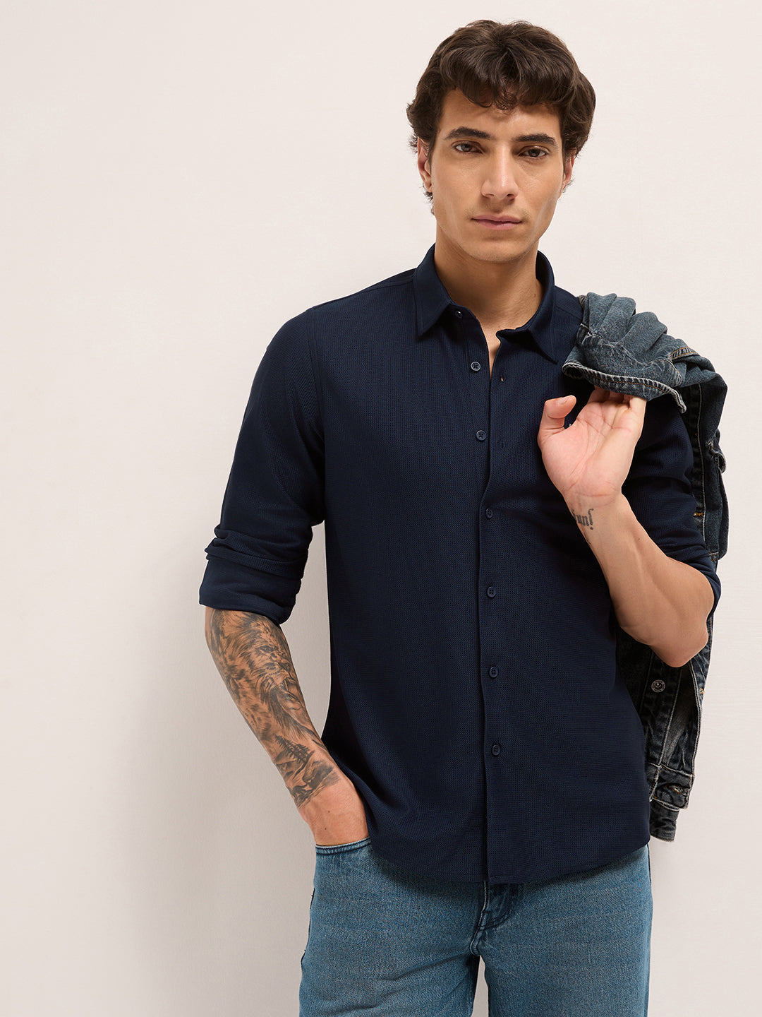 Men Woven Textured Casual Shirt